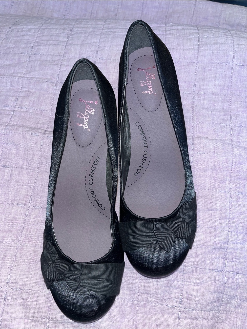 Women’s Black Bow Ballet Kitten Heels - Comfort Cushion 8.5